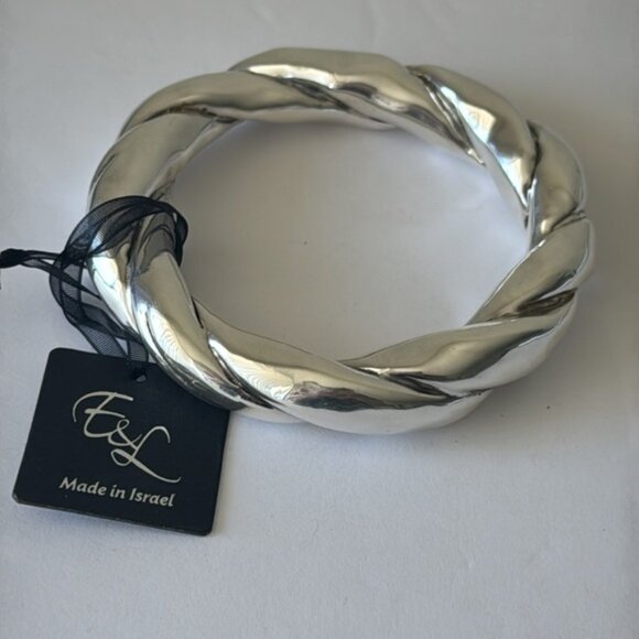 E&L Sterling Silver Electroform Statement Twisted Bangle Bracelet Israel - Picture 1 of 12